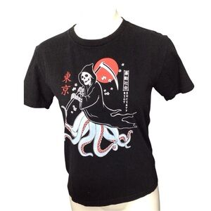 Riot Society Black Tee with Skeleton and Octopus Graphic size small
